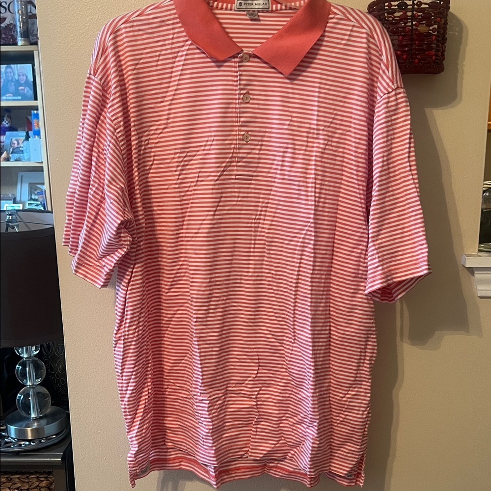 Men's Peach Striped Polo Shirt